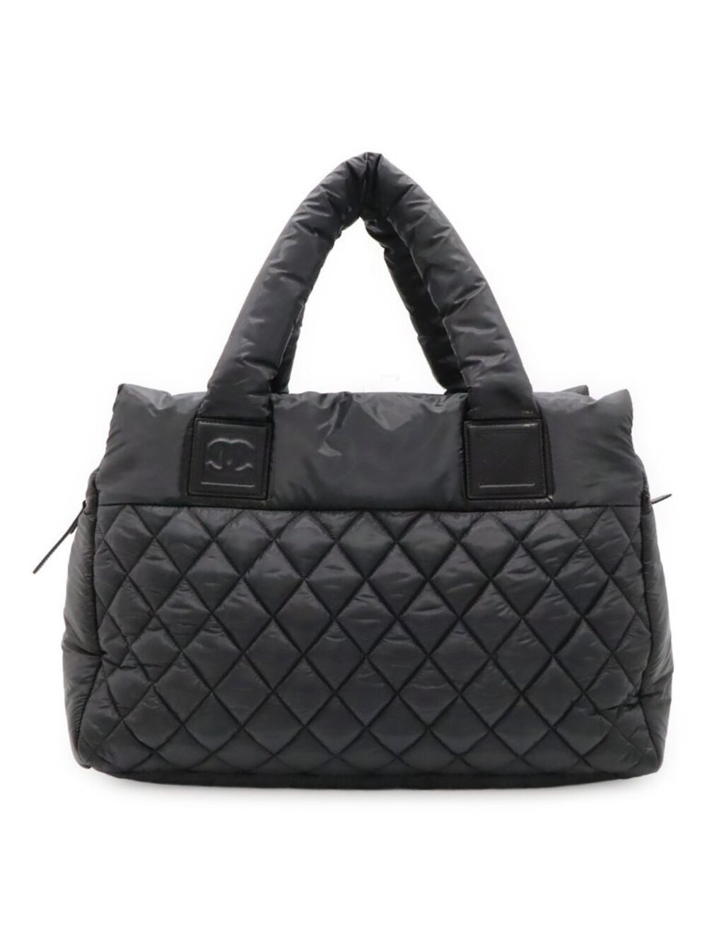 Chanel Coco Cocoon Tote Bag Quilted Nylon Leather Black Silver